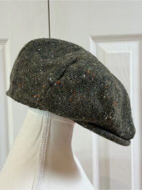 Hanna Hats Green 100% Donegal Tweed Wool Eight Piece Newsboy Cap Size L